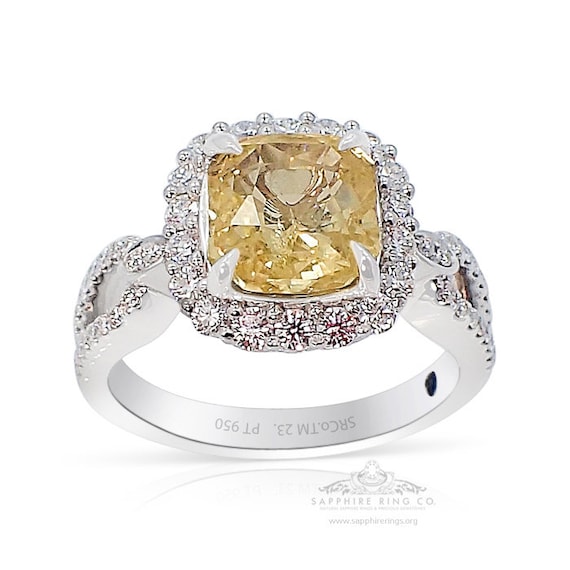 3.07 ct GIA Certified Unheated Yellow Sapphire Ring, Platinum 950