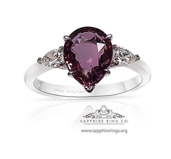 Pink Natural Sapphire Diamond Ring-1.92 ct Pear Cut Ceylon platinum