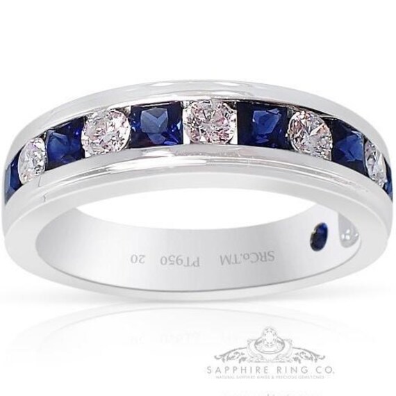 Platinum Sapphire Diamond Wedding Band, 1.02 tcw Custom Made Eternity Band