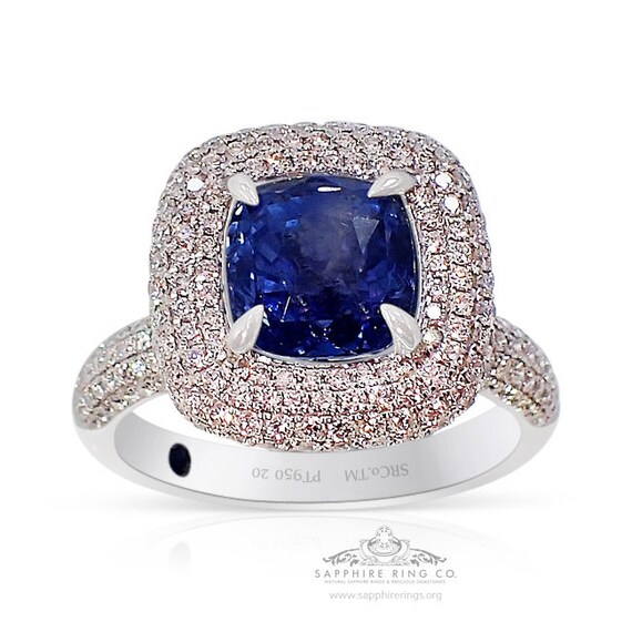 Platinum Sapphire Engagement Ring, 3.02 ct No Heat Cushion Cut GIA Certified