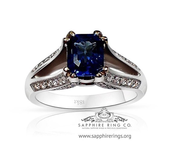 Blue Emerald Ceylon Sapphire Ring-GIA Certified 18kt White Gold 1.80tcw-Diamond