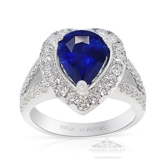 2.40 ct Pear Cut Natural Sapphire Ring, 18kt White Gold GIA Certified