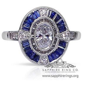 Antique Platinum Diamond and Sapphire Ring-6.60 grams