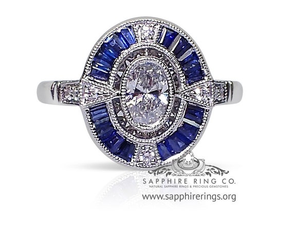 Antique Platinum Diamond and Sapphire Ring-6.60 grams