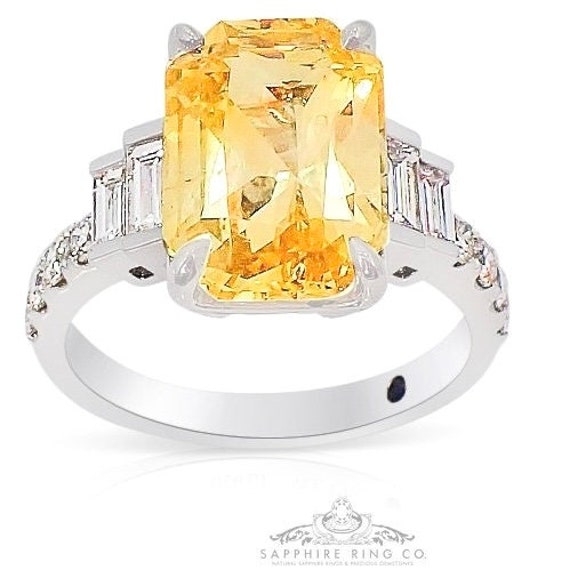 5.55 ct No Heat Yellow Sapphire Ring, Custom Made Platinum & GIA Certified