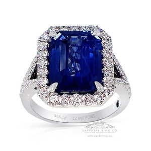 5.02 ct Emerald Cut Natural Sapphire Ring, Platinum 950 GIA Origin Certified