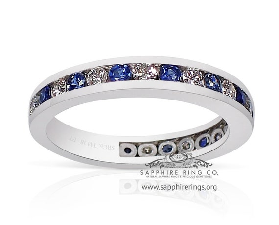 Blue Sapphire and Diamond Band-Platinum .81 tcw