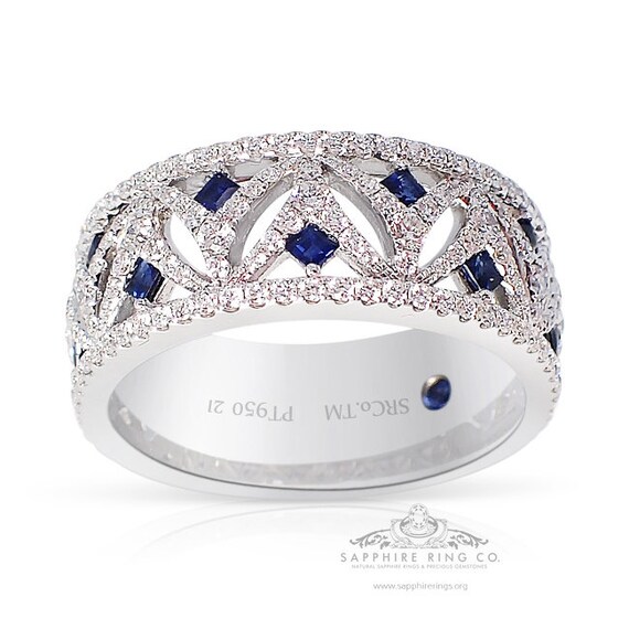 Platinum Sapphire & Diamond Wedding Band, 1.25 cts GIA G. G Certified - Custom Made