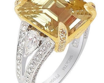 14.03 ct Unheated Yellow Sapphire Ring, GIA Origin Report & GIA Diamond Report's - Custom Made