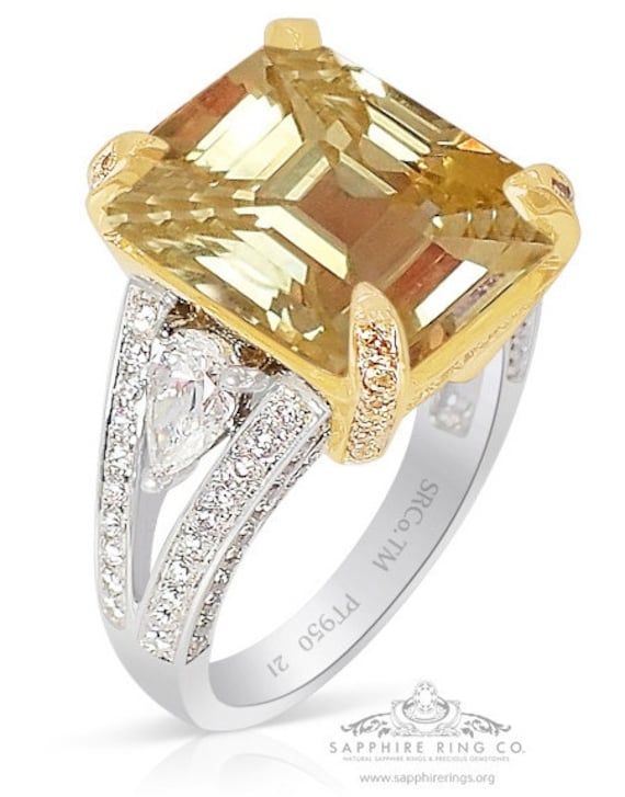 14.03 ct Unheated Yellow Sapphire Ring, GIA Origin Report & GIA Diamond Report's - Custom Made