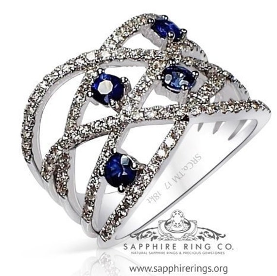 18kt white gold blue sapphire and diamond band