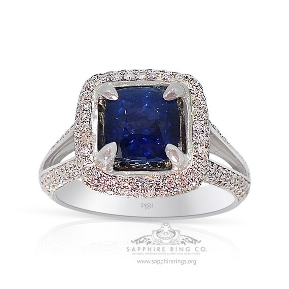Natural Sapphire Engagement Ring, 1.83 ct Cushion Cornflower 18kt GIA Certified