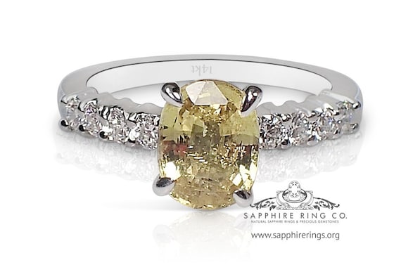 2.08 tcw  Yellow Sapphire and Diamond Ring Oval Cut Certified-14 kt White Gold engagement ring