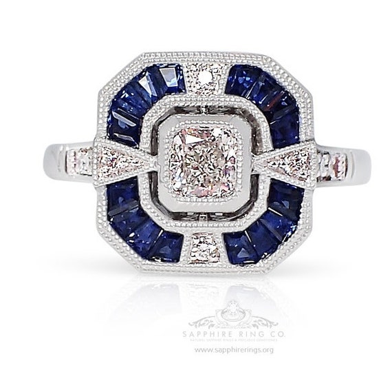 Vintage Diamond Sapphire Ring, 0.93 tcw Platinum 950 Custom Made GIA Certified E - VS-1