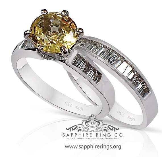 Yellow Natural Sapphire & Diamond Ring-Certified-18kt W/Gold 2.35tw Round Cut Gemstone
