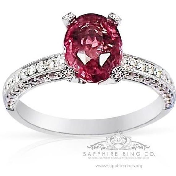 Untreated 18 kt Custom Pink Sapphire Ring, 1.64 ct Oval Cut Ceylon Natural Sapphire - 3130