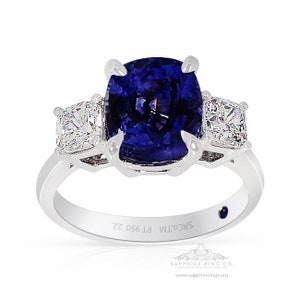 4.06 ct Unheated Color Change Sapphire Ring, Platinum 950 GIA Certified x 3