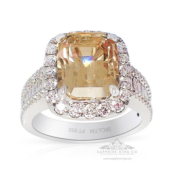 7.02 ct Unheated Yellow Sapphire Ring, Platinum 950 GIA Certified