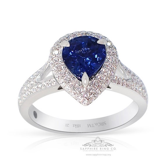 1.63 ct No Heat Blue Sapphire Ring, Custom-Made 18kt White Gold Diamond Ring GIA Certified