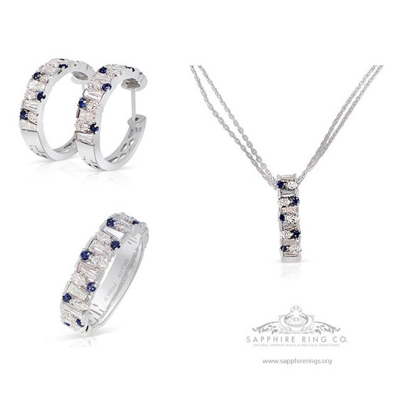New Custom Platinum Diamond Sapphire Set.