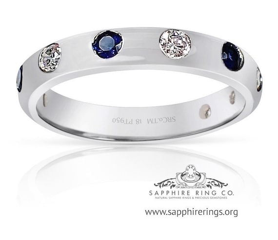 Custom platinum sapphire and diamond band