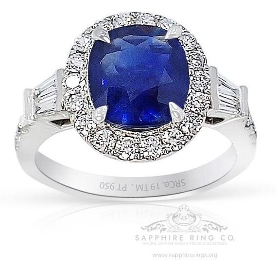 GIA Certified Untreated Sapphire Ring, 2.51 ct Cushion Cut Ceylon Sapphire - Platinum 950