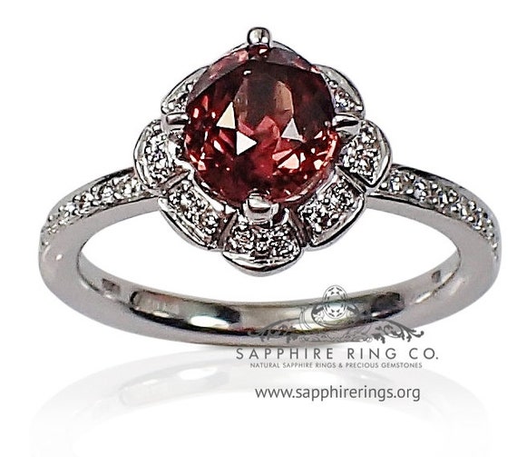 Orange Natural Sapphire and Diamond Ring 5 grams-18kt White Gold 1.75 tcw Ceylon Certified