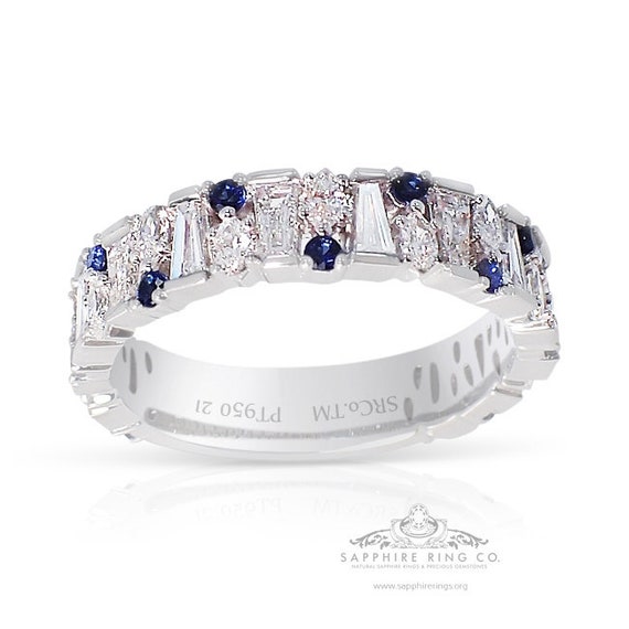 Platinum Sapphire Band, 1.25 cts Natural Sapphires & Diamonds - Custom-Made Certified