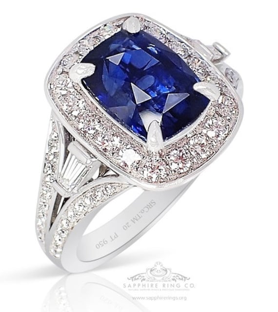 3.15 ct Cushion Cut Platinum Sapphire Ring, GIA Certified Custom Made