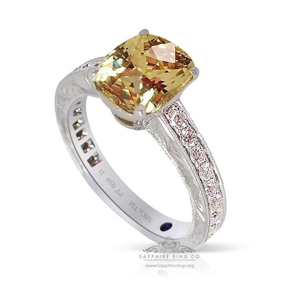 2.84 ct Unheated Yellow Sapphire Ring, GIA Certified - Platinum 950