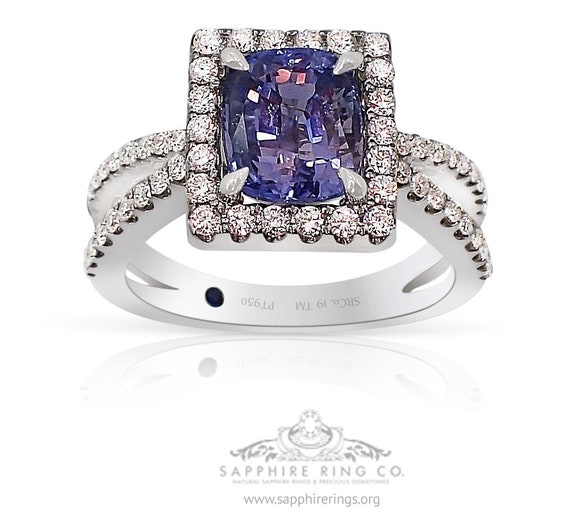 Untreated Color Change Sapphire Ring,  2.52 ct Cushion Cut Platinum 950 GIA Certified