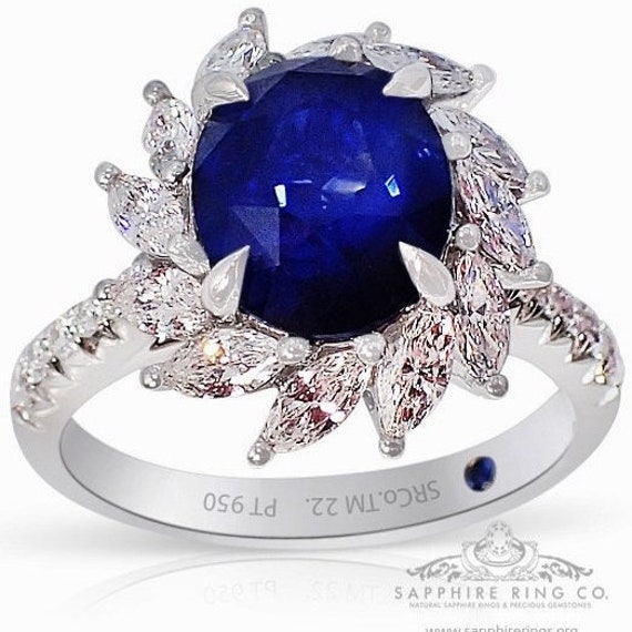 3.02 ct Platinum Sapphire Ring, Oval Cut Royal Blue Ceylon Natural Sapphire- GIA Origin Report