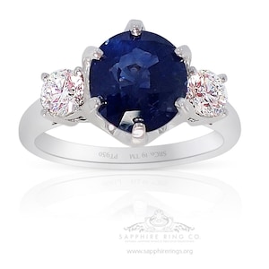 Anillo de zafiro de 3,50 ct con tres piedras - Zafiro sin tratar con certificación GIA, platino 950