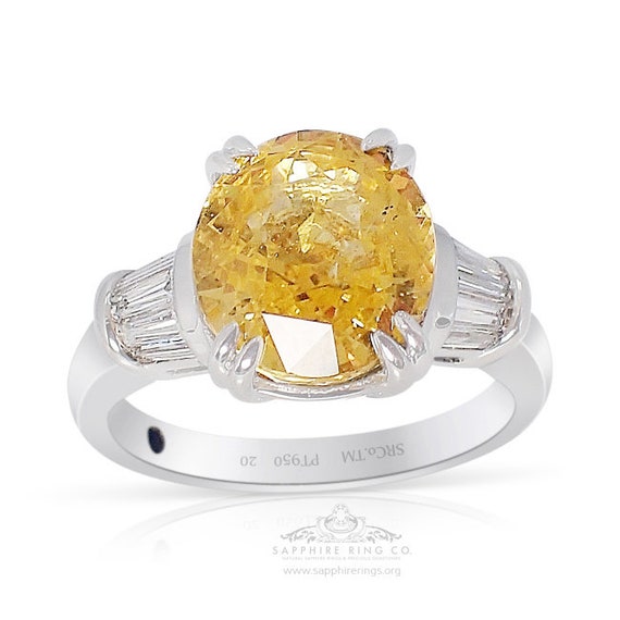 6.13 ct Unheated Yellow Sapphire Ring, Platinum 950 GIA Certified