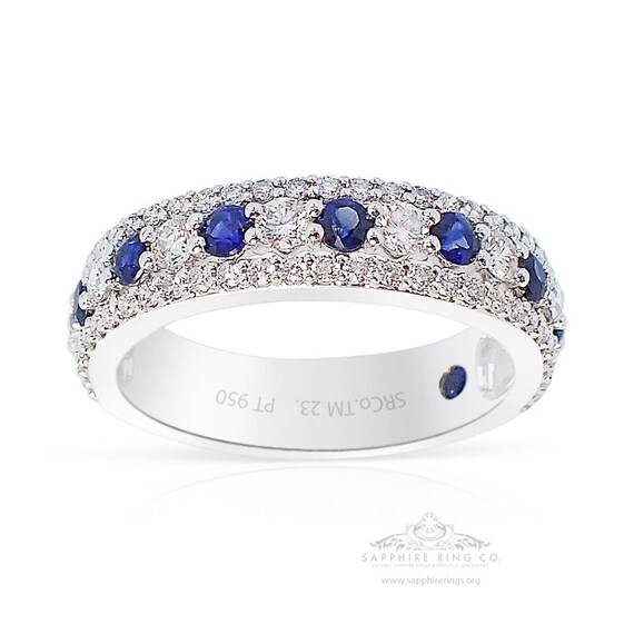 Custom Platinum Blue Sapphire Diamond Wedding Band 1.72 Tcw Etsy