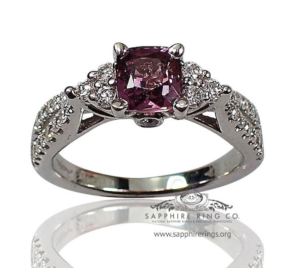 Pink sapphire and diamond Ring-18kt white gold 1.63 tcw