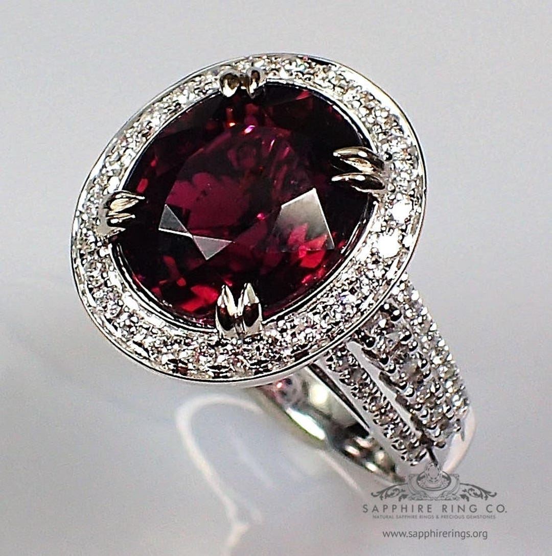 Deep Red Tourmaline & Diamond Ring-18kt 5.17 Ct Oval Cut-natural ...