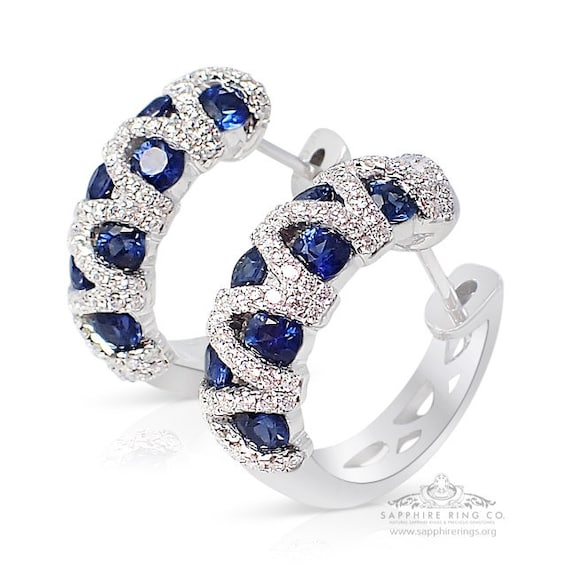 Platinum Sapphire Earrings, Natural Royal Blue Sapphire Custom Made - GIA G. G Certified