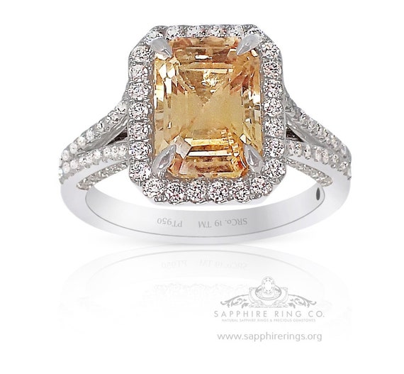 3.57 ct Yellow Platinum Sapphire Ring - GIA Certified Set With 0.69 cts Diamonds
