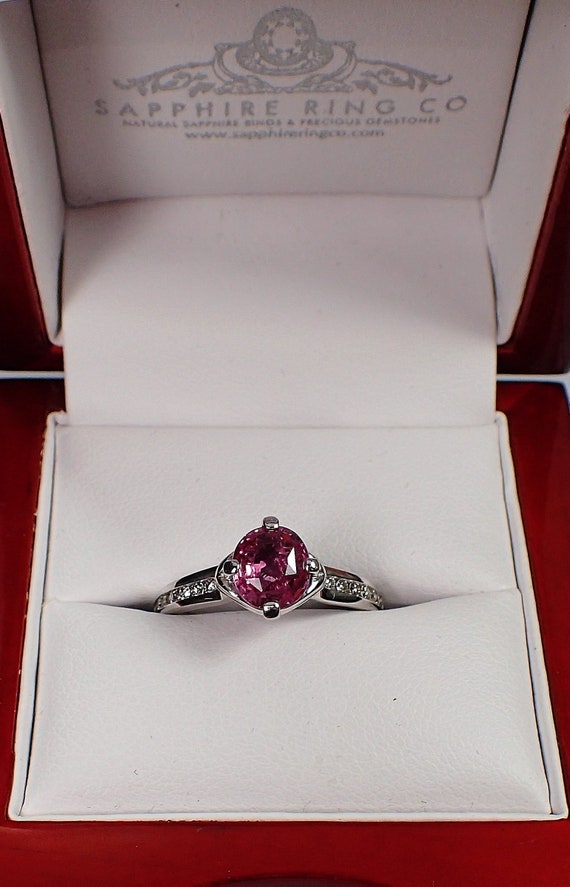 Certified 14KT White Gold 1.92 tcw, Unheated Pink Ceylon Sapphire & Diamond Ring