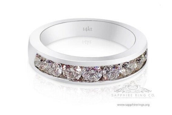 14kt white gold-diamond wedding band-set with 0.75 cts round brilliant diamonds-Low price