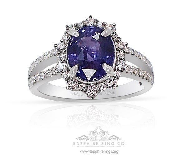 Untreated 2.57 carat Violet Ceylon sapphire Ring - Platinum 950 Custom Made & GIA Certified
