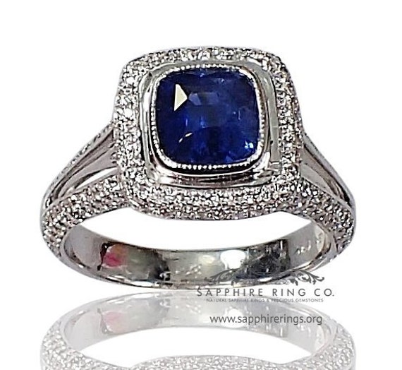 1.83 ct Blue Sapphire & Diamond Ring, GIA Certified Natural Sapphire