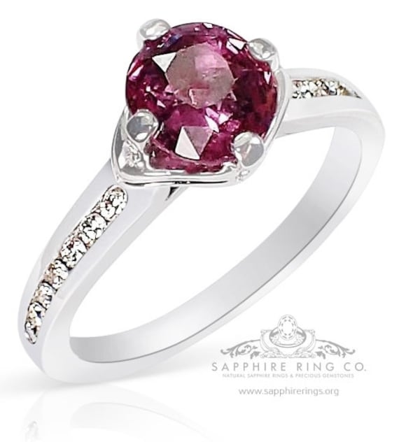 Certified 14KT White Gold 1.92 tcw, Unheated Pink Ceylon Sapphire & Diamond Ring