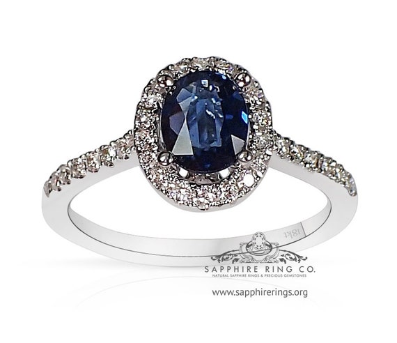 Blue Ceylon Sapphire and Diamond Ring-Utreated 1.09 ct Oval Cut