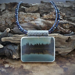 Colgante de plata con paisaje, collar de plata con jaspe, colgante de plata sublime, collar de piedras preciosas naturales, regalo para ella