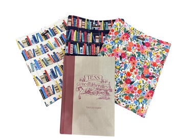 Large Quilted Book Sleeve | Padded Book & iPad Sleeve with Elastic Closure | Handmade Fabric Book Cover for Hardbacks