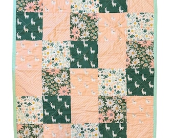 Patchwork Baby Girls Floral and Alpaca  - pink and green - ready to ship