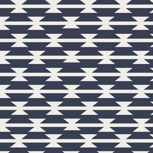 May include: A seamless pattern with a geometric design featuring alternating rows of white and dark blue triangles.