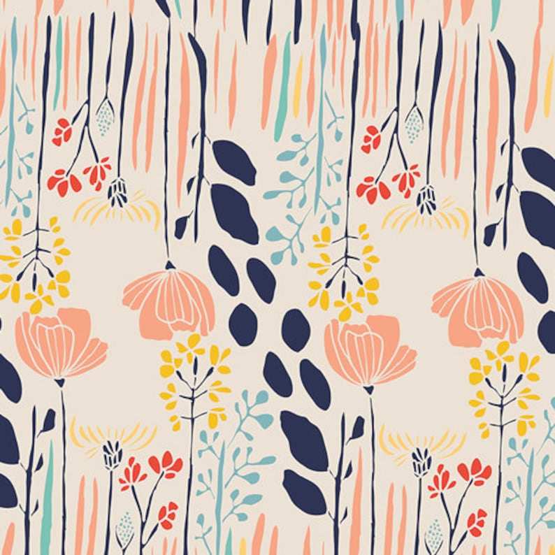 minimalist nursery Modern Floral Nursery Fitted Changing Pad Cover in Summer Grove by Day navy coral yellow aqua